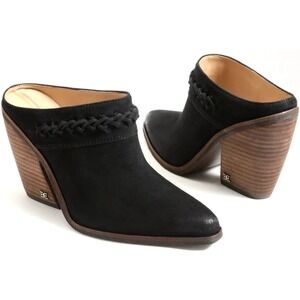 Sam Edelman Alison Mule 8.5 Black Suede NWT Block Heel Western Slip On Chic